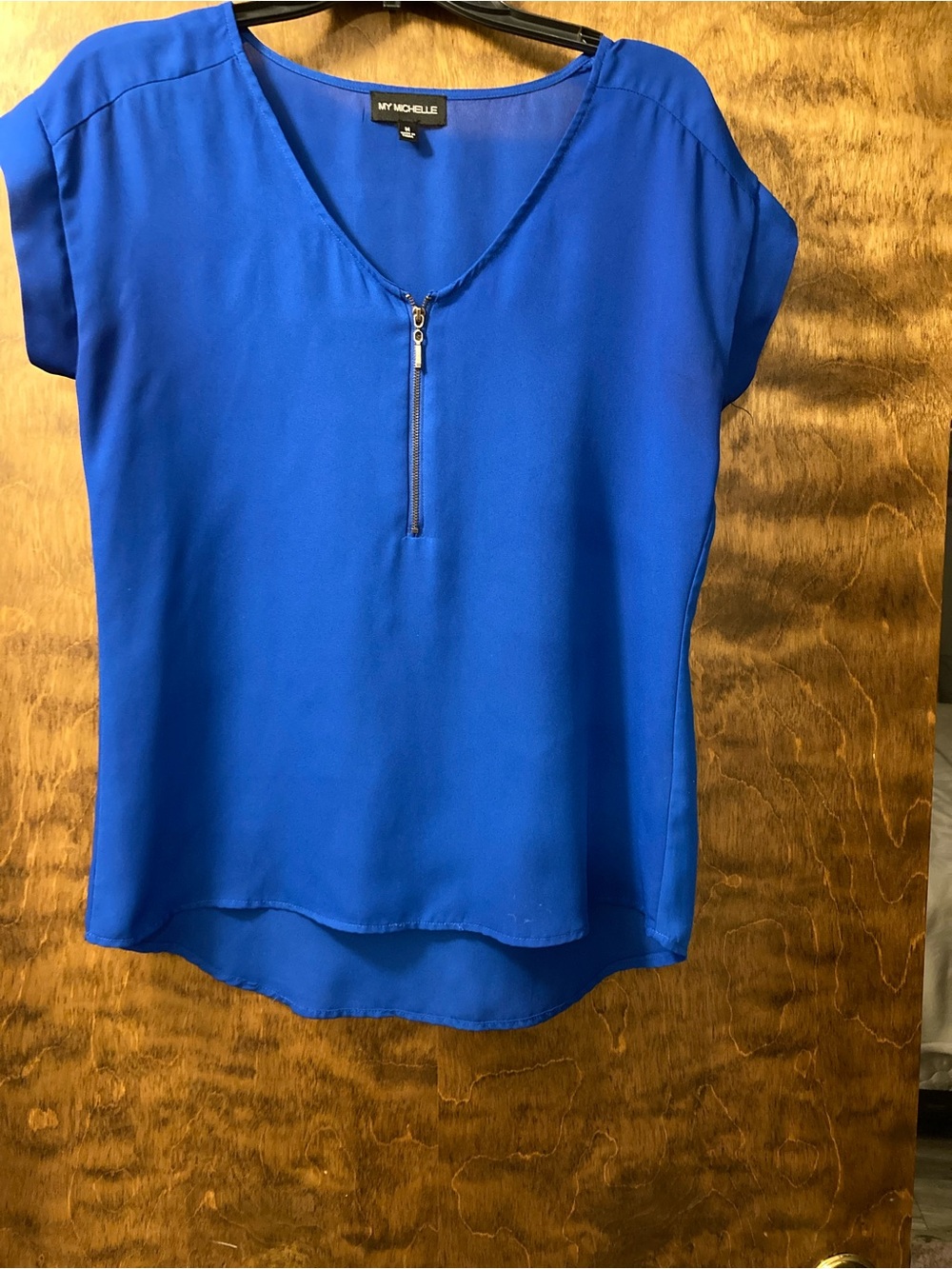Liz Claiborne Cobalt Blue Short-Sleeve Zip Front Top